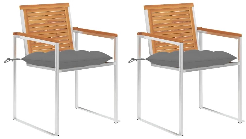 vidaXL Cadeiras de jardim com almofadões 2 pcs acácia maciça e aço