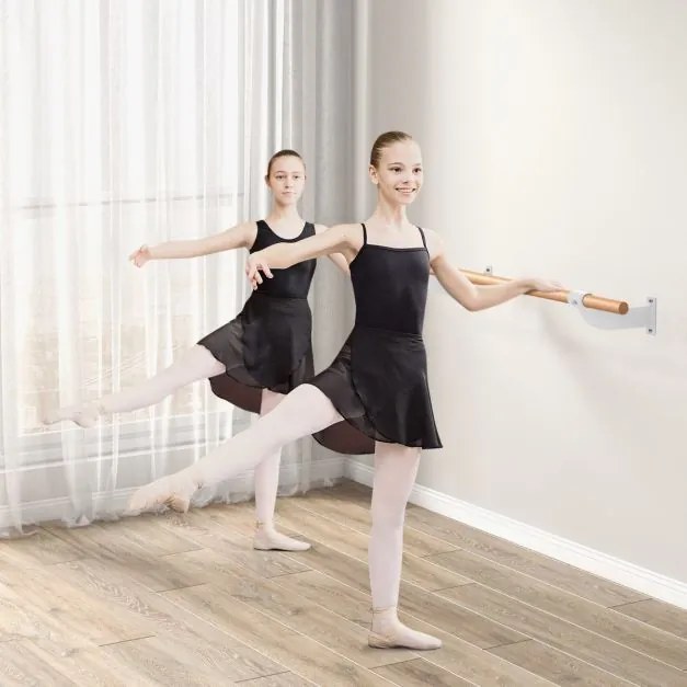 Barra de Ballet de Parede Única 120 cm Barra de Dança em Madeira Altura Fixa para Yoga Alongamento Treino em Casa Ginásio Branco