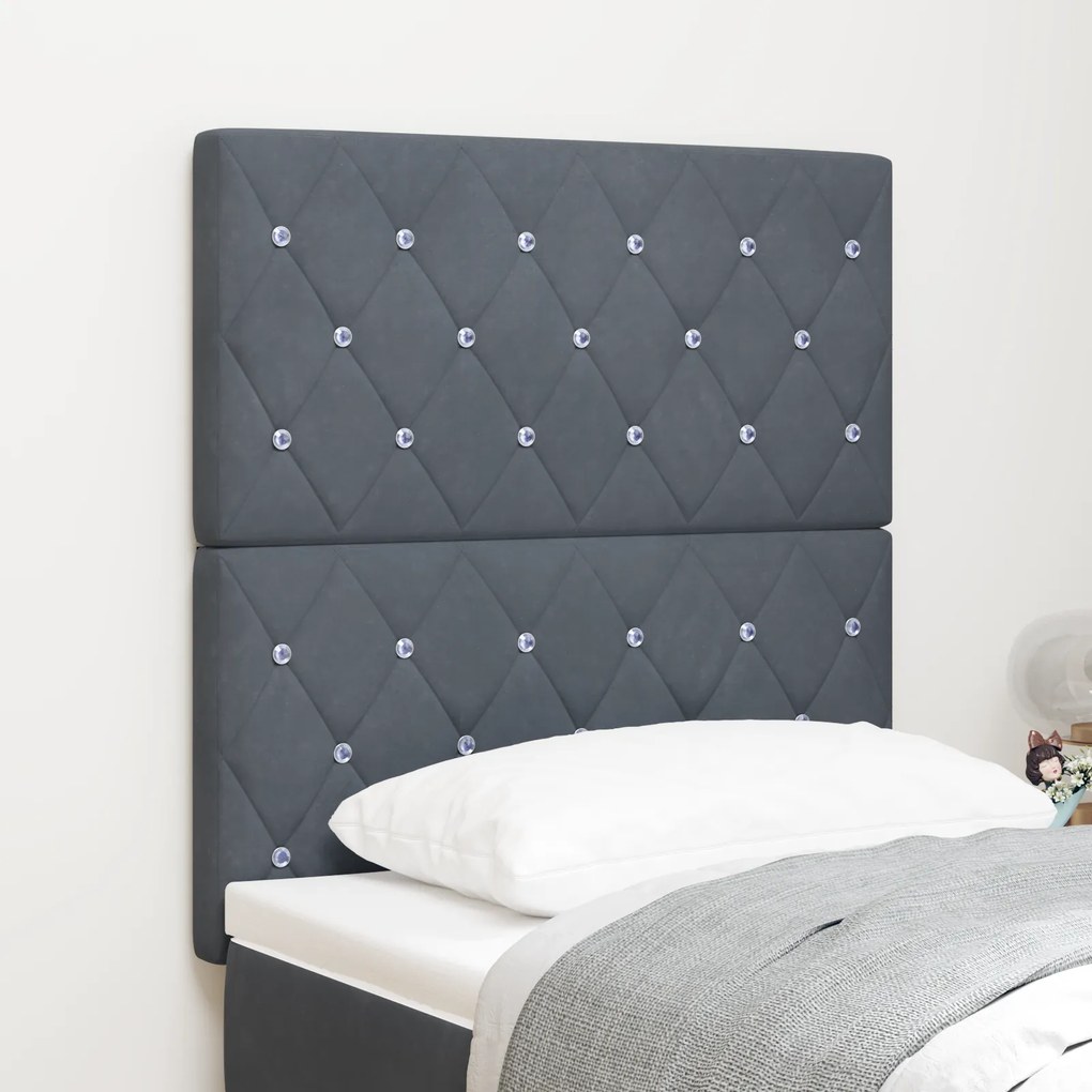 Cabeceira vidaXL Com Botão de Cristal Tuftado Cinza Escuro 80 cm Velud