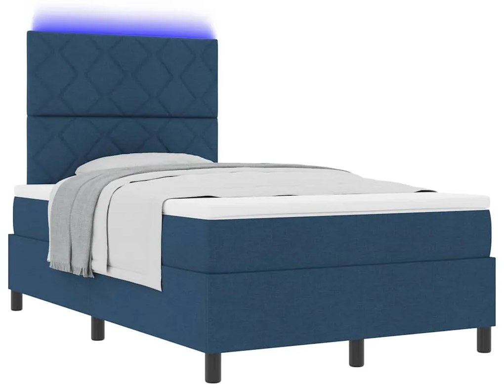 Cama Box com Colchão e Luz LED Azul, 120 x 200 cm de Tecido