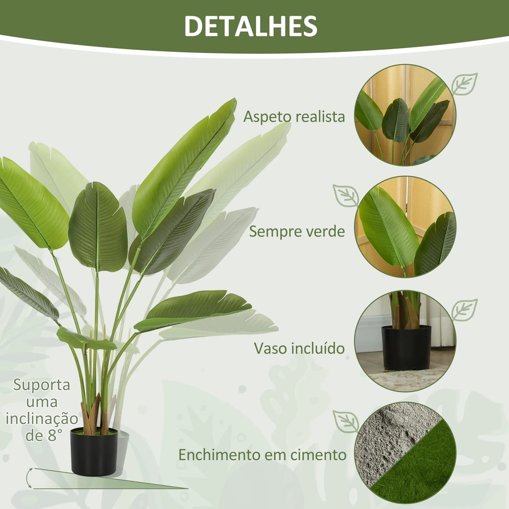 Planta Artificial Decorativa 109 cm Bananeira Artificial com Vaso e Folhas para Interior Casa Sala de Estar Escritório Verde