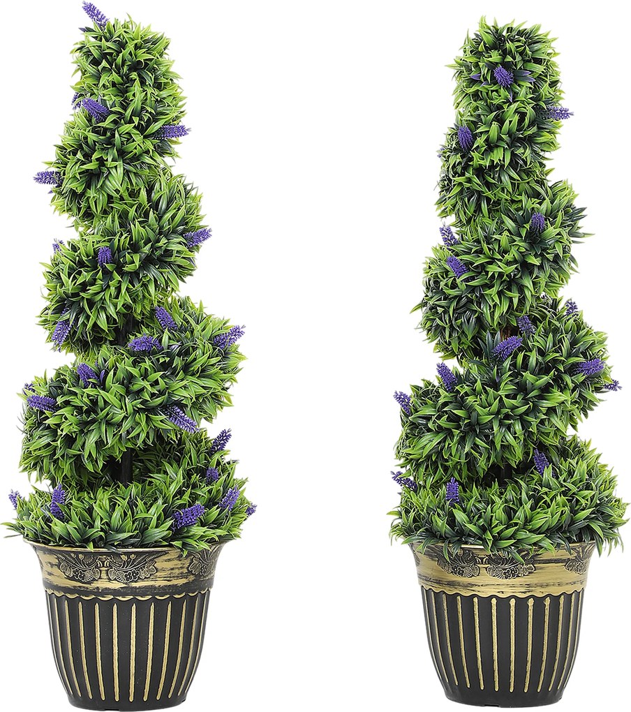 HOMCOM Conjunto 2 Plantas Artificiais em Espiral em PE de 90 cm com Vaso Incluído, Verde e Azul | Aosom Portugal