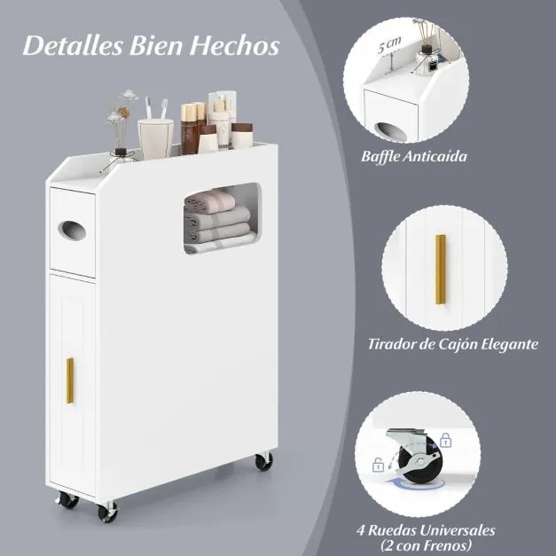 Armário de armazenamento 50 cm x 16 cm x 69 cm para casa banho estreito com gaveta deslizante Branco
