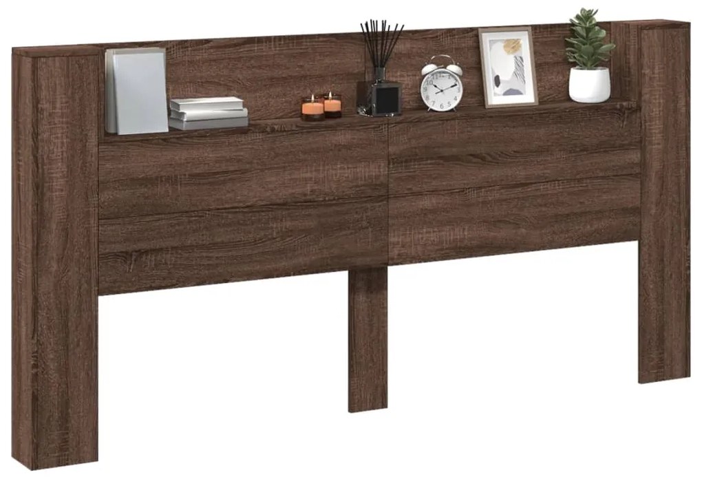 Armário cabeceira luzes LED 200x16,5x103,5 cm carvalho castanho