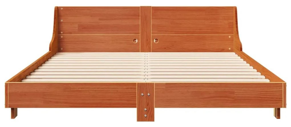 Cama sem colchão 140x200 cm madeira pinho maciça castanho-mel
