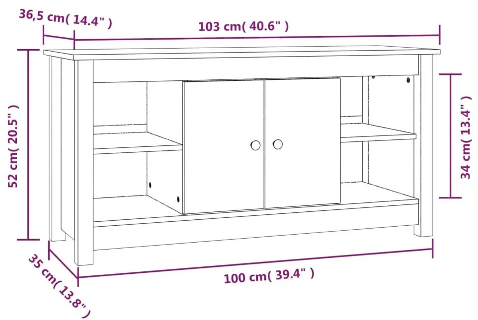 Móvel de TV 103x36,5x52 cm madeira de pinho maciça branco