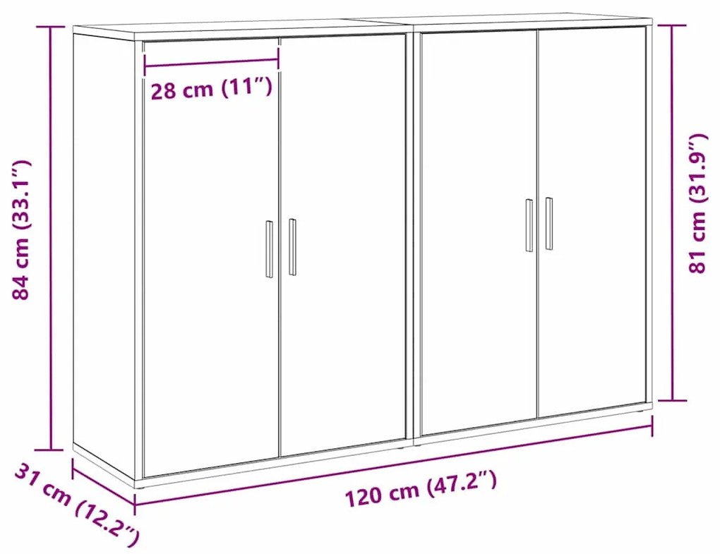 Conjunto de 2 Buffets em Carvalho Artisan 60x31x84 cm - Madeira Estrut