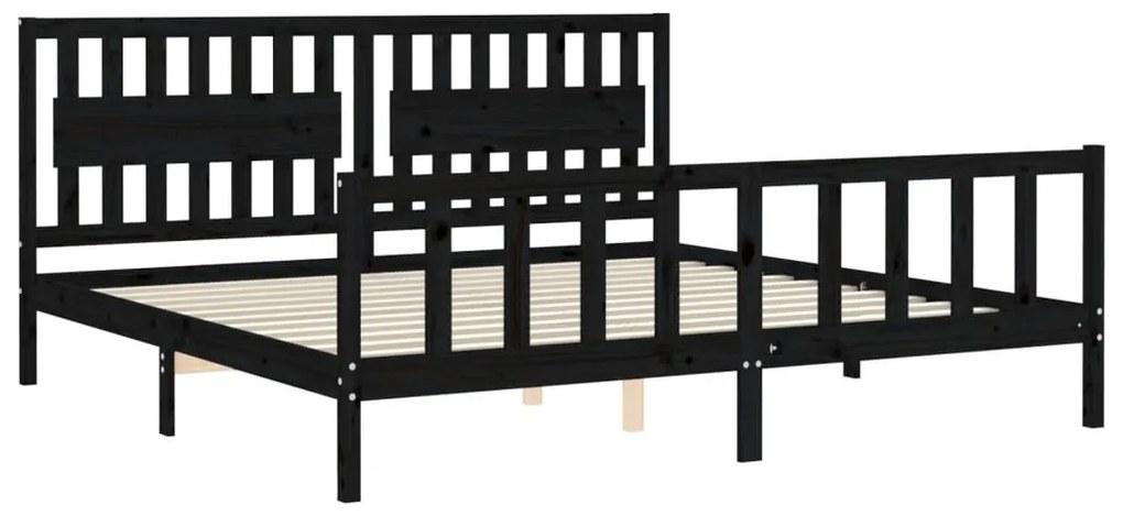 Estrutura de cama com cabeceira 200x200 cm madeira maciça preto