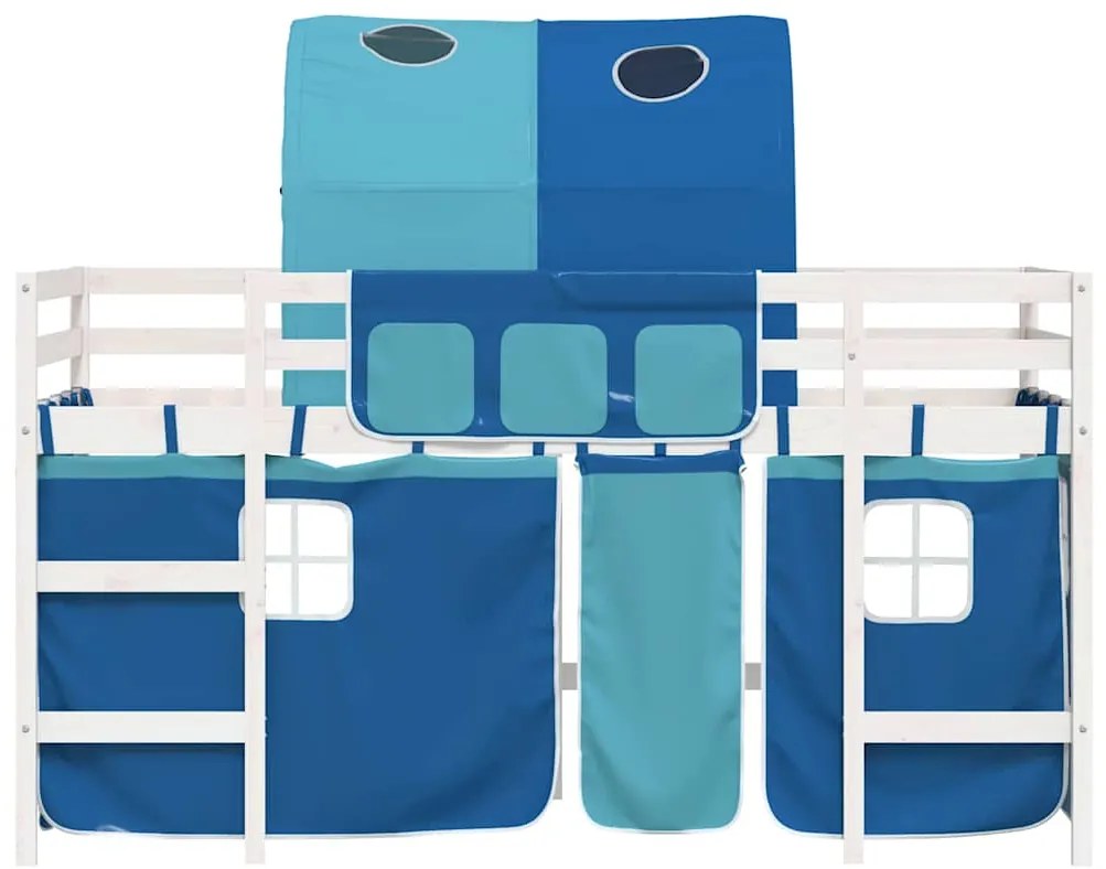 Cama alta p/ criança c/ túnel 80x200 cm pinho maciço azul