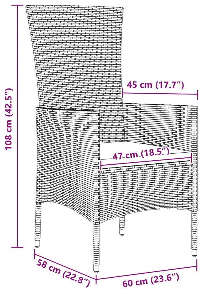 Conjunto de Jantar de Jardim vidaXL de 5 Peças com Almofadas em Rattan