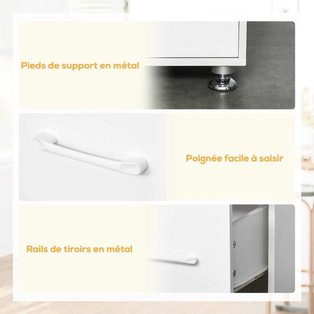 Armário cozinha 60 x 40 x 160 cm, com 3 portas, 3 gavetas e bancada, branco