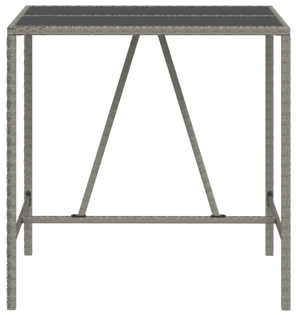 Mesa de bar com tampo de vidro 110x70x110 cm vime PE cinzento