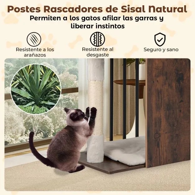 Arranhador Torre para gatos para gatos 60 x 40 x 112 cm de interior de madeira para gatinhos com postes para arranhar de sisal Bolas pendentes Almofad