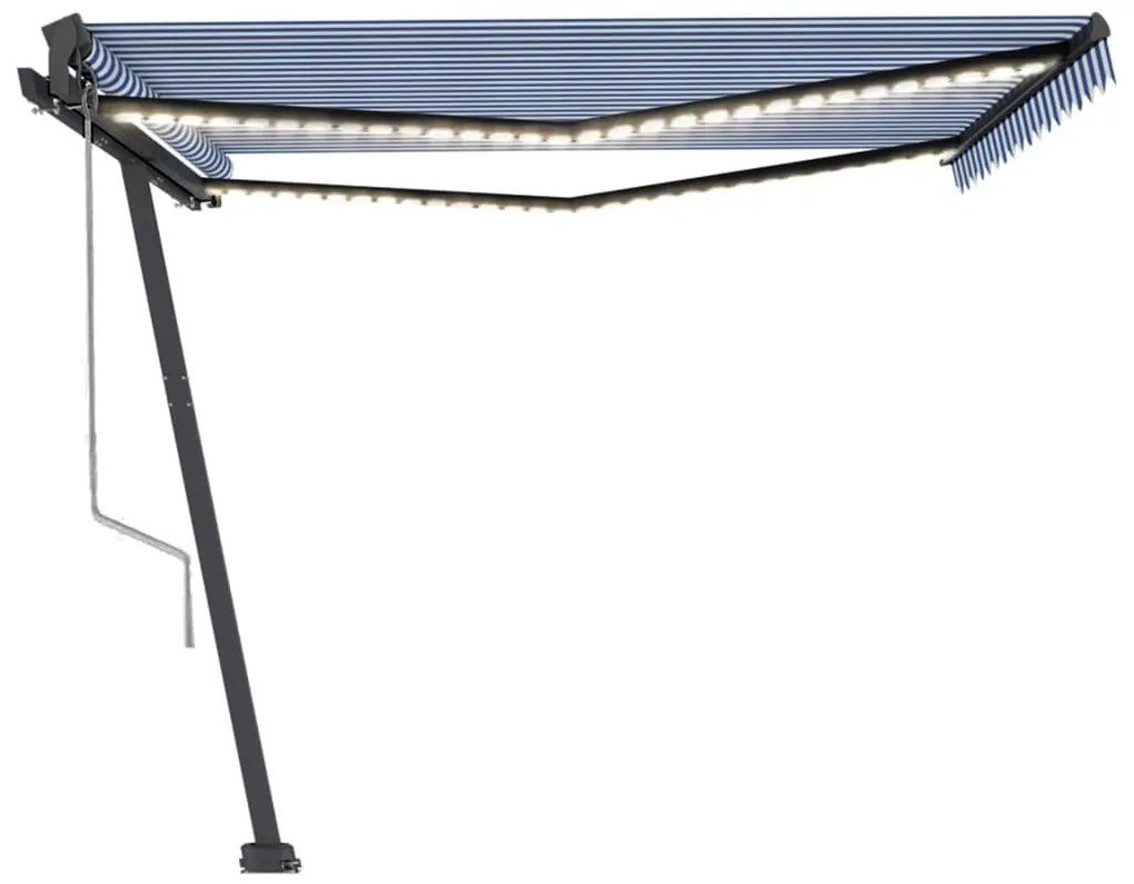 Toldo automático LED e sensor de vento 400x350 cm azul e branco