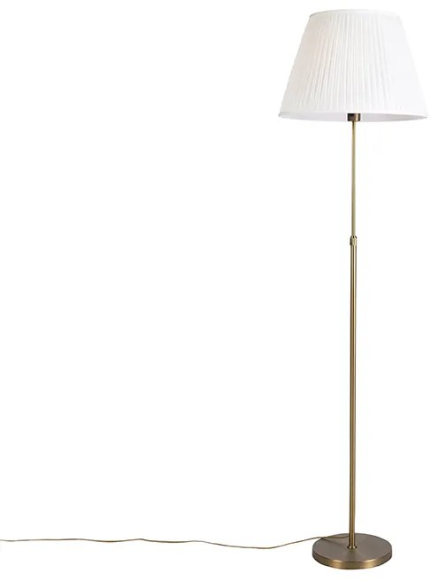 Candeeiro de pé bronze com abajur plissado creme 45 cm ajustável - Parte Country / Rústico