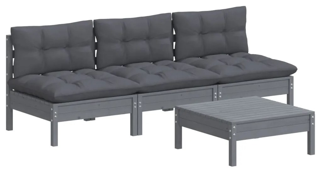 4 pcs conj. lounge de jardim com almofadões antracite pinho