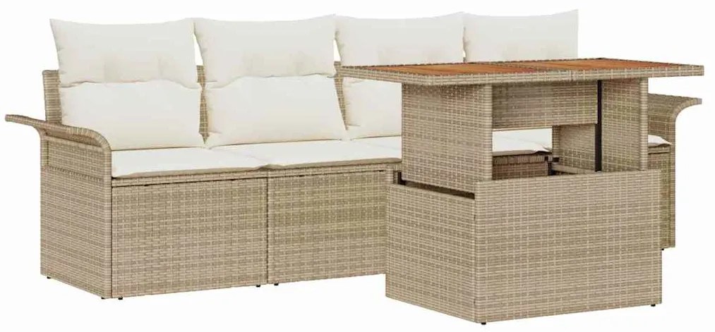Conjunto de Sofá de Jardim de 5 Peças com Almofadas em Rattan Sintétic