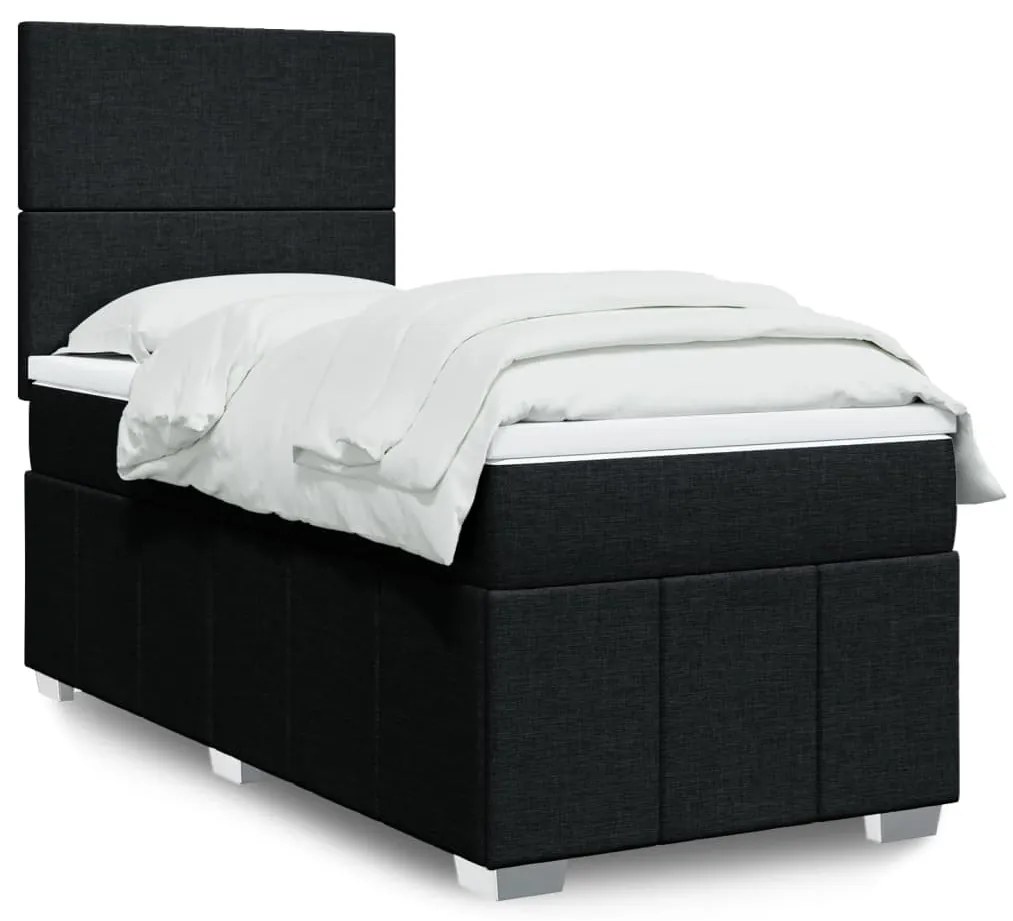 vidaXL Cama com molas/colchão 90x200 cm tecido preto