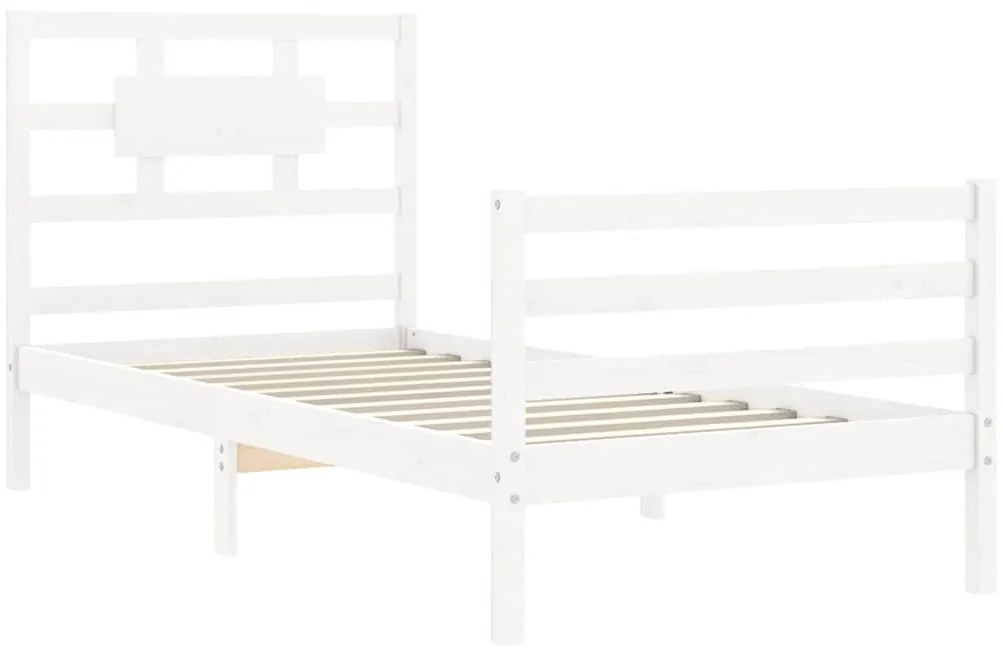 Estrutura cama de solteiro c/ cabeceira madeira maciça branco