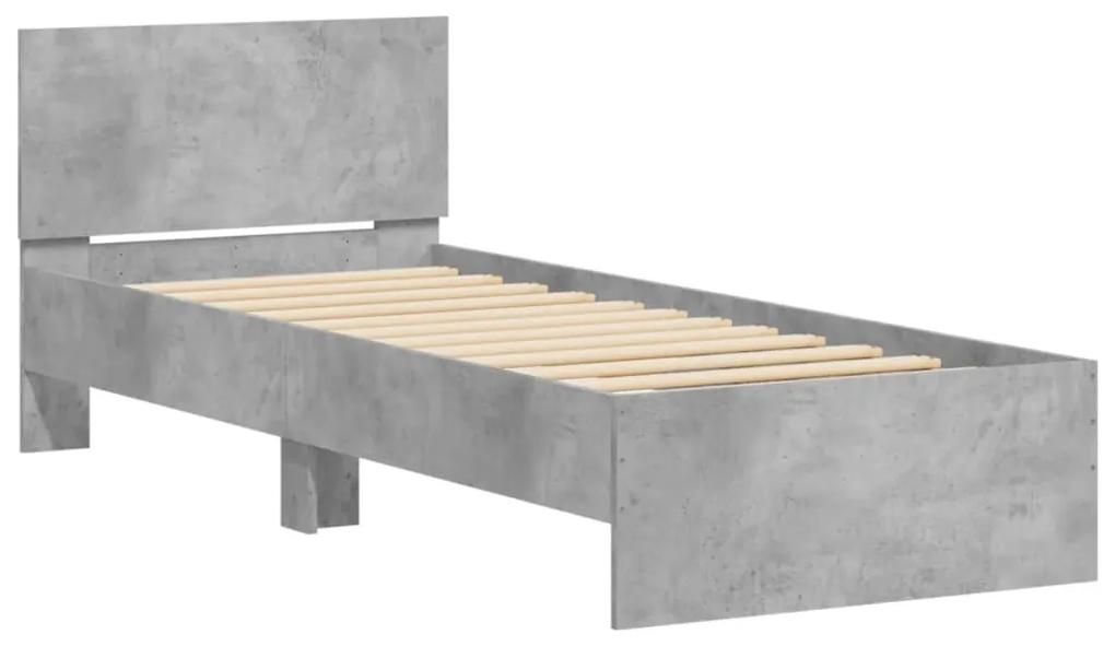 Estrutura de cama c/ cabeceira/luzes LED 90x190cm cinza cimento