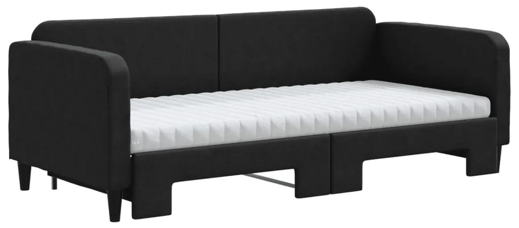 Sofá-cama com gavetão e colchões 90x200 cm tecido preto
