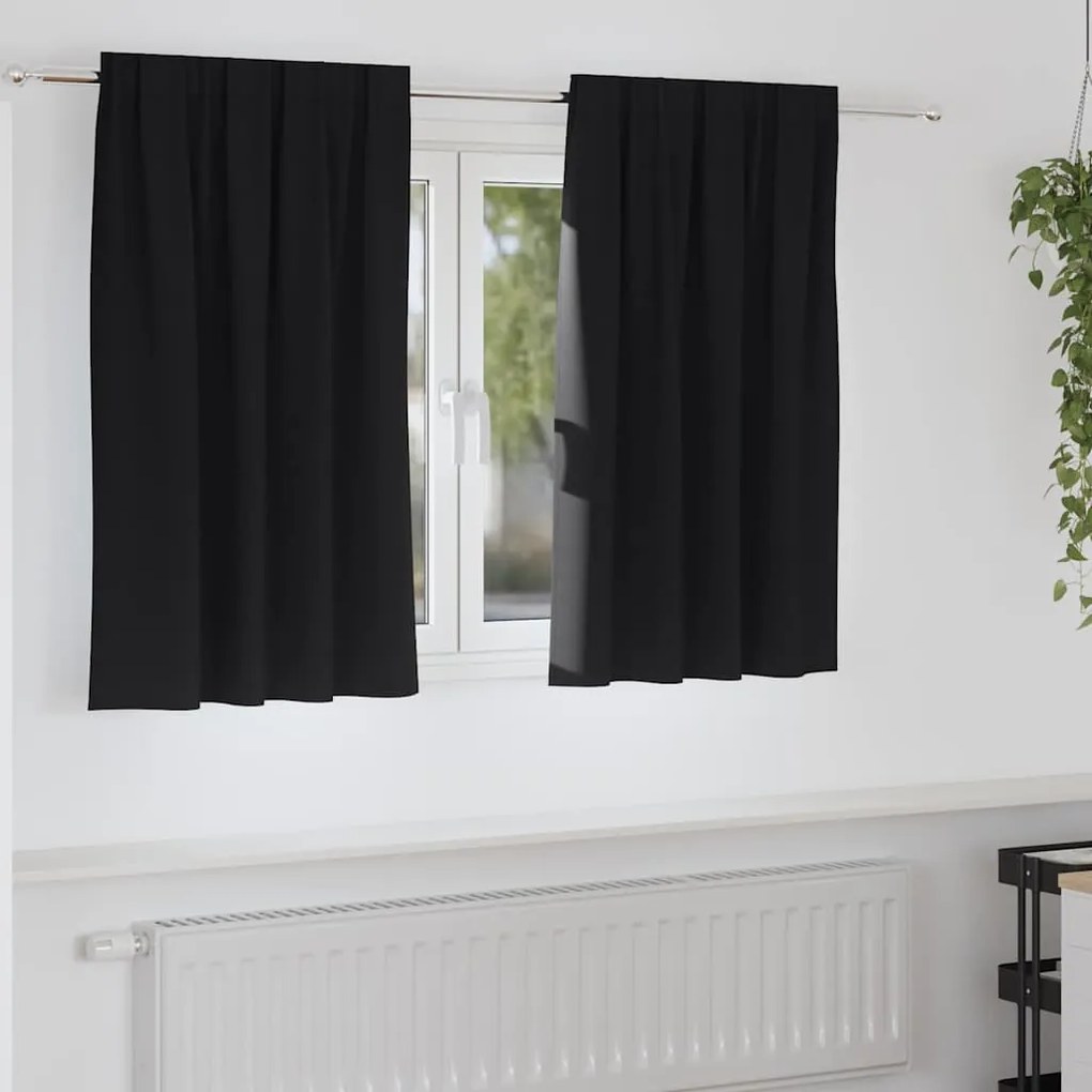 vidaXL Cortinas Blackout com Argolas 2 pcs Preto 140 x 140 cm