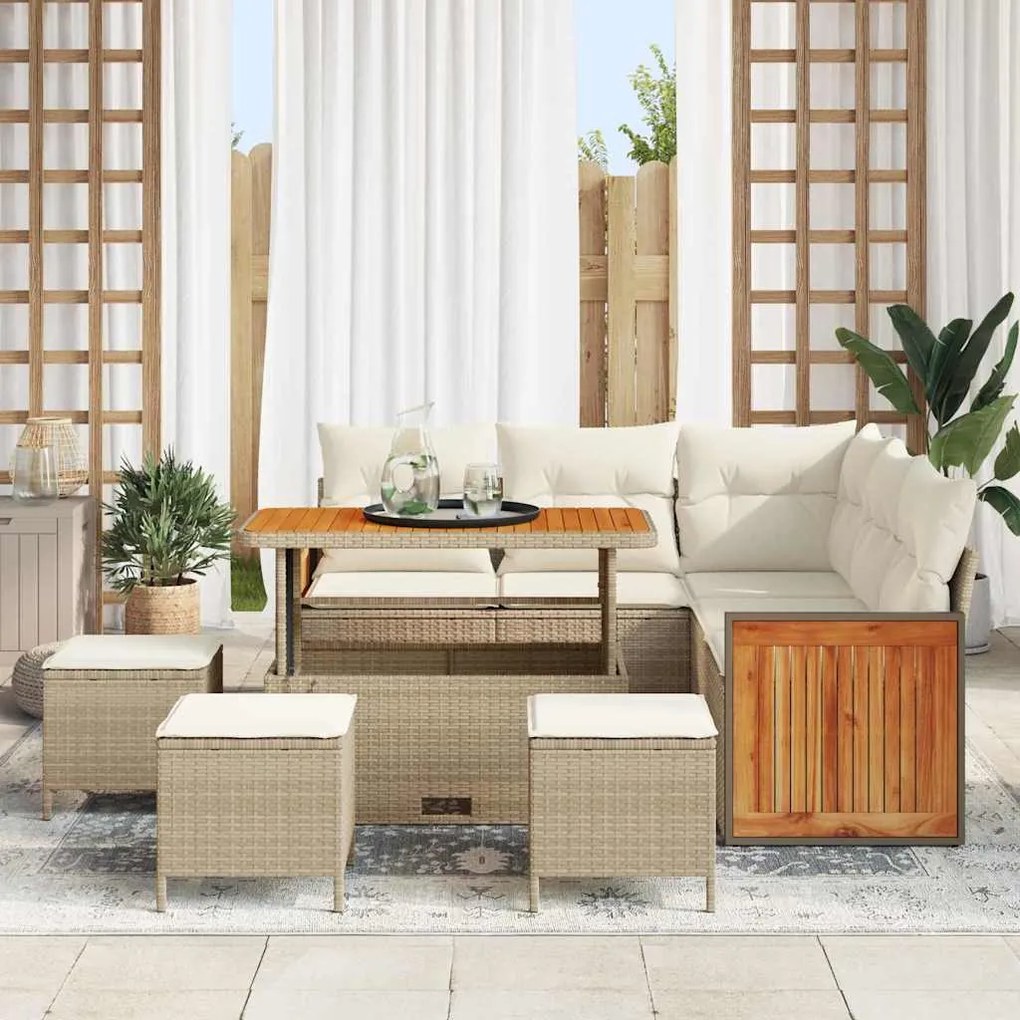 Conjunto de Sofá de Jardim de 9 Peças com Almofadas Bege Rattan de Acá