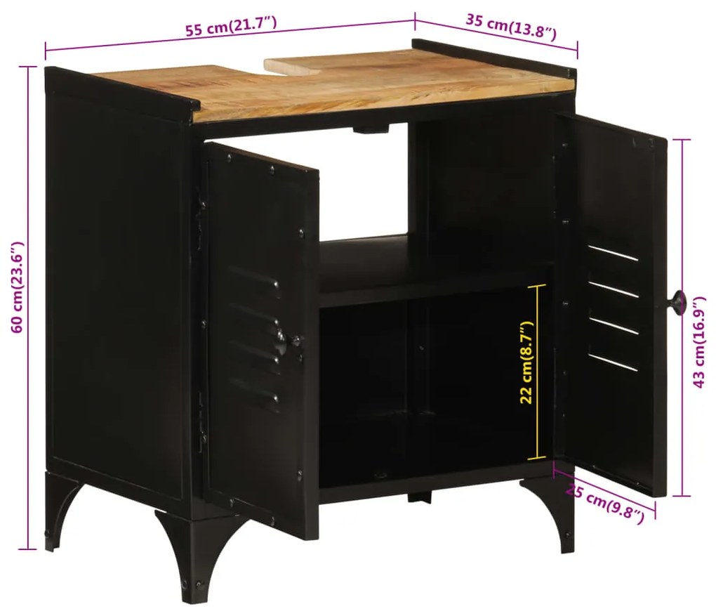 Armário p/ lavatório WC 55x35x60 cm ferro e mangueira maciça