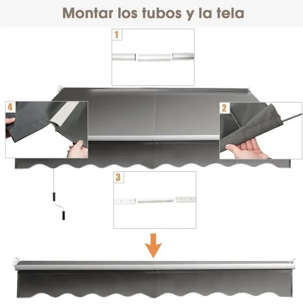 Toldo retrátil 245 x 200 cm com manivela manual para parede, porta, janela Cinzento