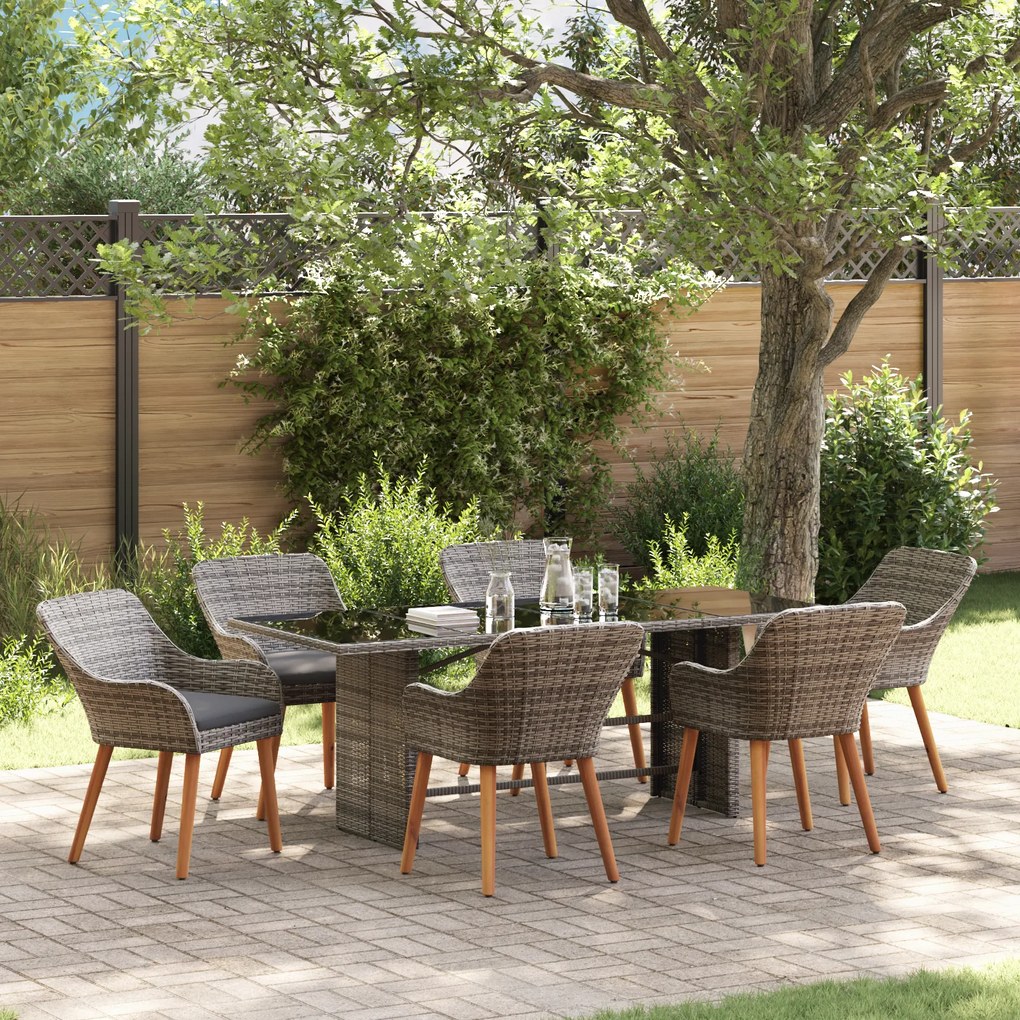 vidaXL Conjunto de Jantar 7 Peças Cinza Rattan Poly