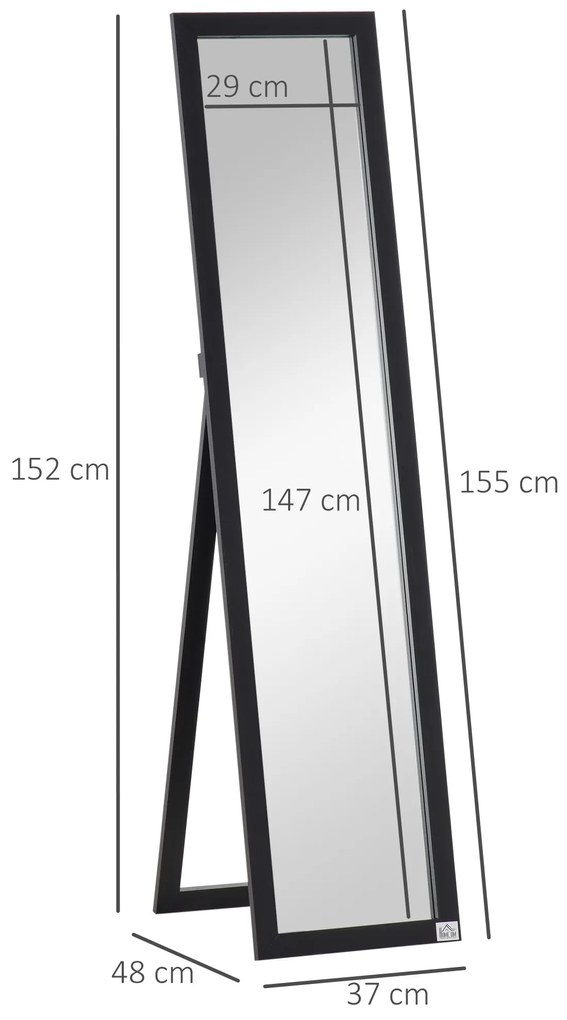 Espelho de Pé de Corpo Inteiro Espelho de Parede com 2 Formas de Uso para Dormitórios Corredor 37x48x152cm Preto