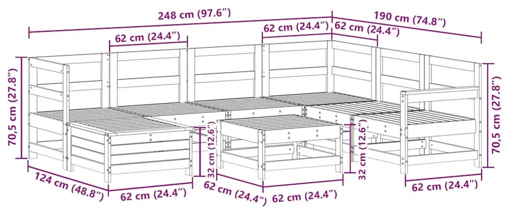 8 pcs conjunto sofás de jardim madeira de pinho impregnada