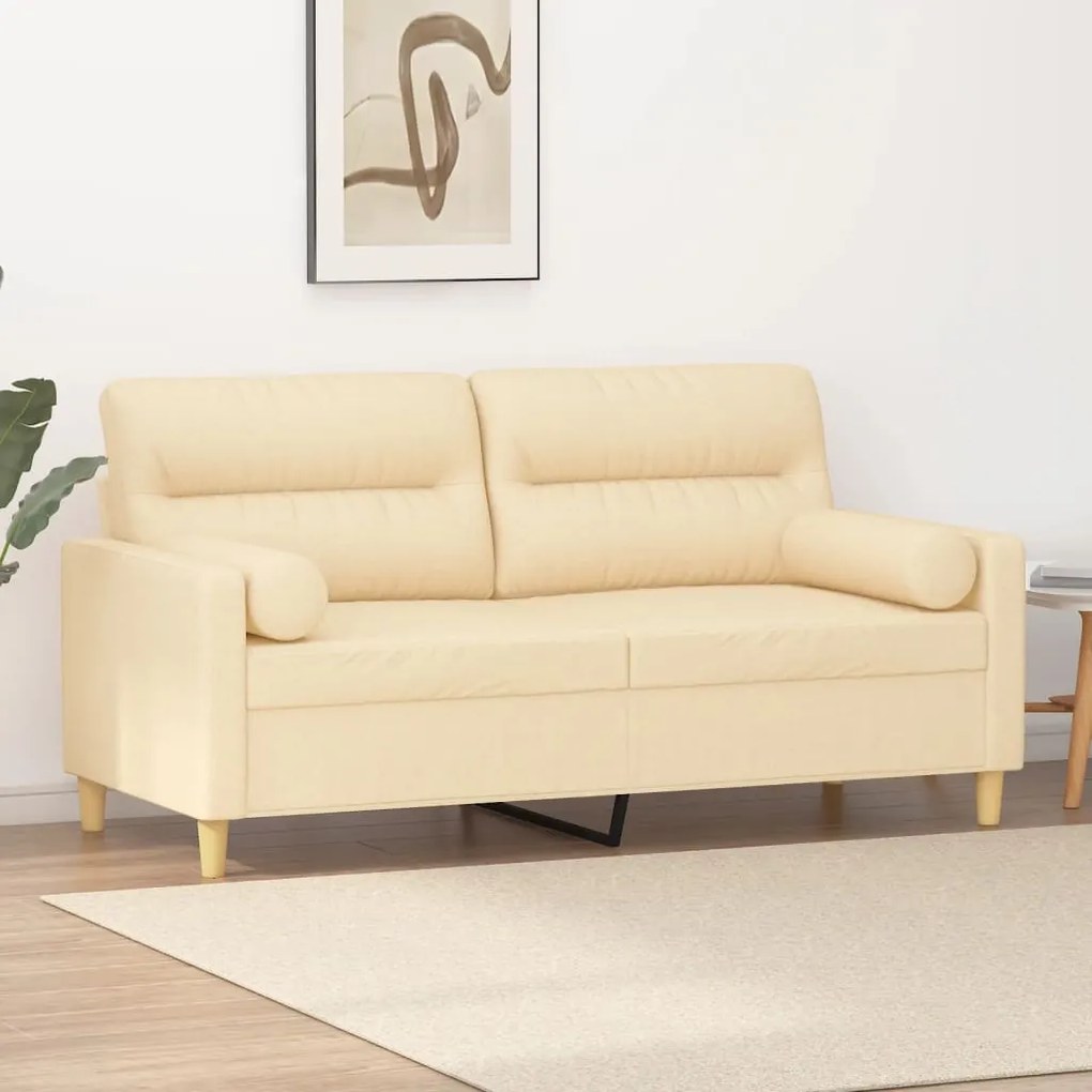 vidaXL Sofá 2 lugares c/ almofadas e almofadões 140cm tecido cor creme
