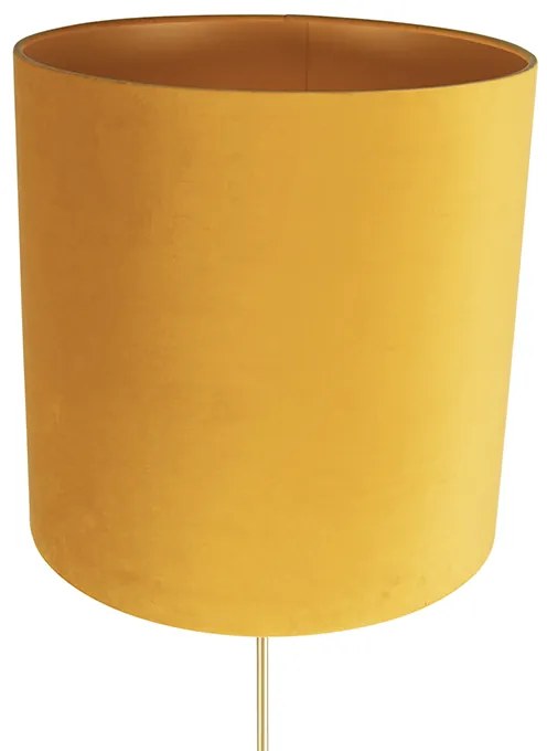 Candeeiro de pé ouro / latão com sombra de veludo amarelo 40/40 cm - Parte Country / Rústico