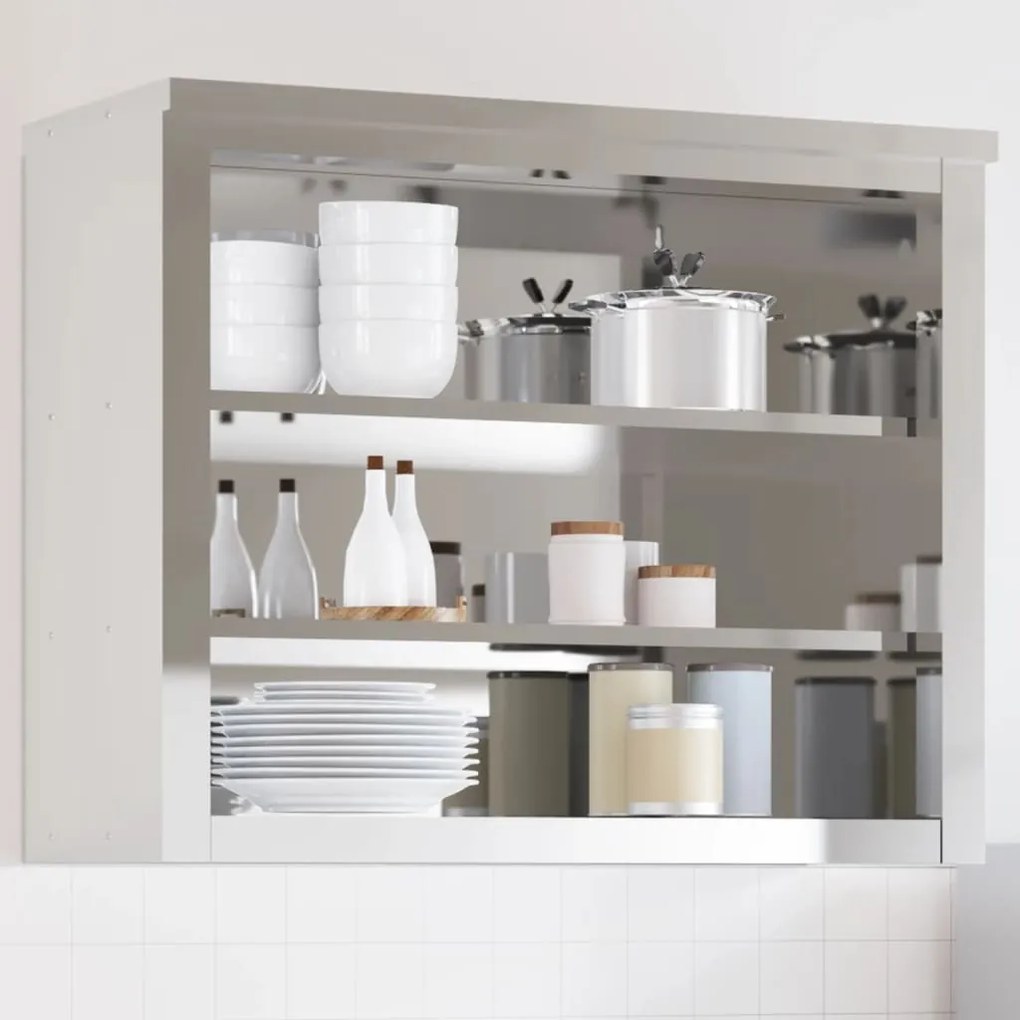 vidaXL Armário de parede para cozinha com prateleiras aço inoxidável