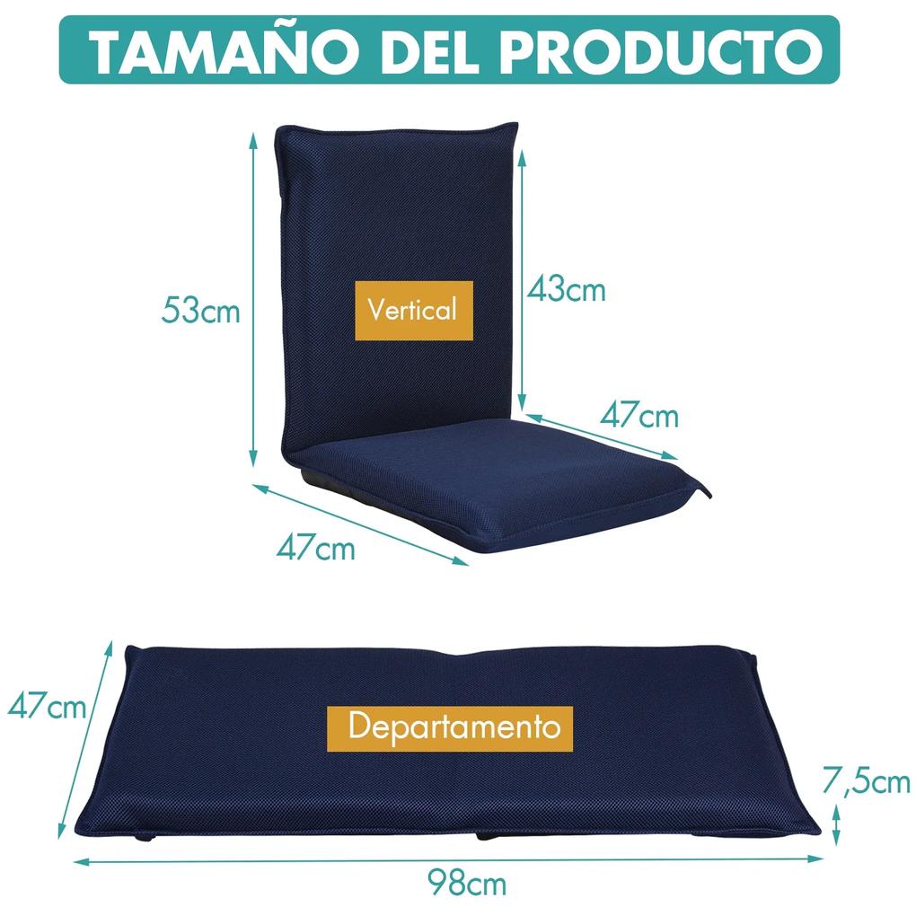 Cadeira almofadada com apoio de costas Ideal para a leitura Meditação  98 x 47 x 7,5 cm Azul-marinho