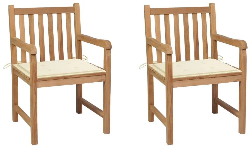 vidaXL Cadeiras de jardim c/ almofadões cor creme 2 pcs teca maciça