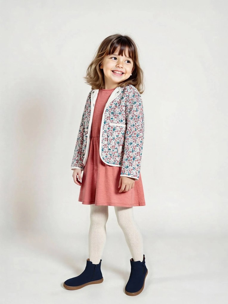 Conjunto com vestido e casaco acolchoado, para menina pau-rosa
