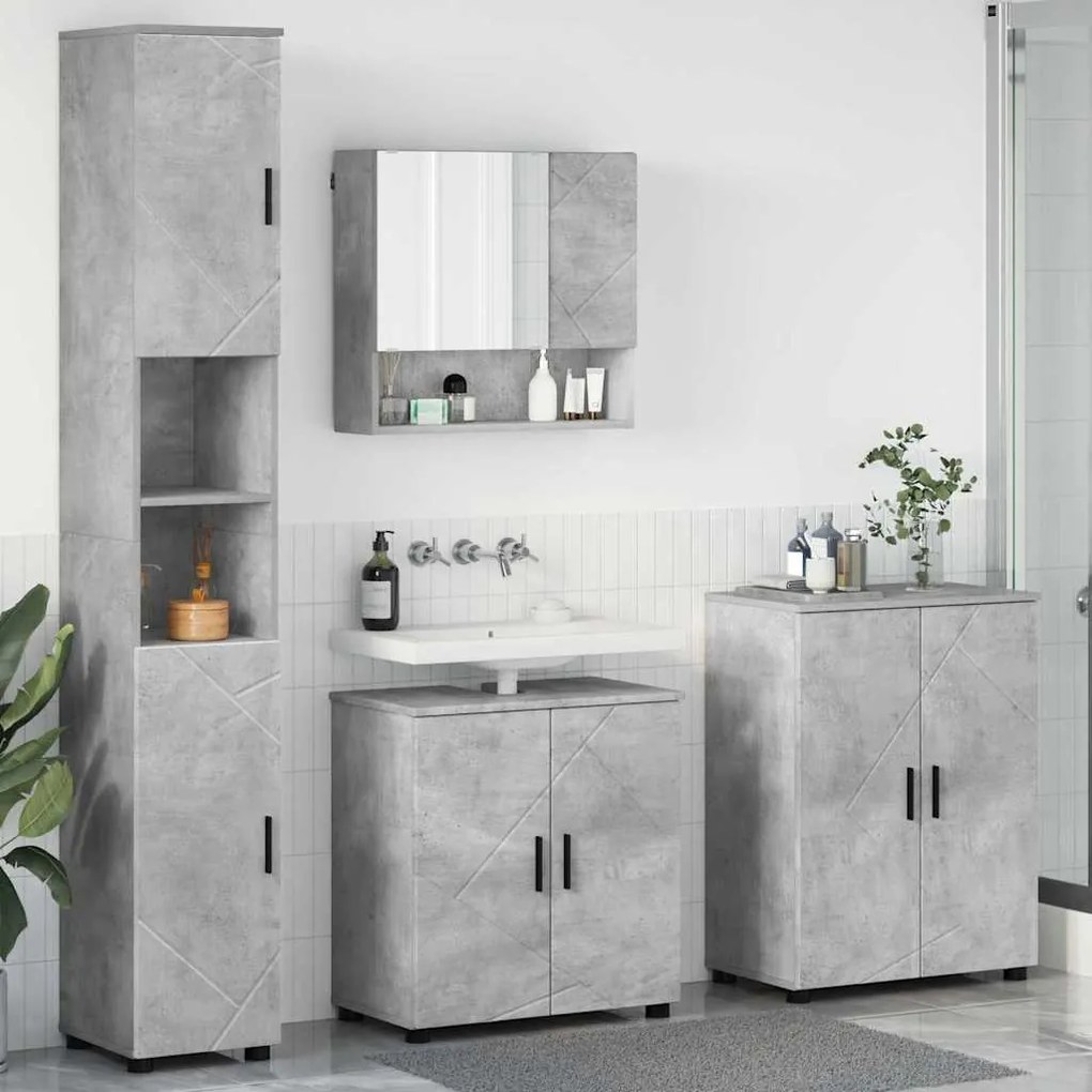 vidaXL Conjunto de Móveis para Banheiro com porta 4 pcs Cinzento