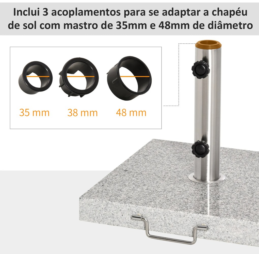 Base para Chapéu de Sol de Mármore Universal com 2 Rodas e Alça de Transporte para Mastros de Ø35/38/42mm Suporte para Chapéu de Sol de Exterior 42x42