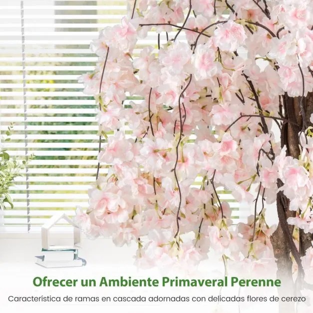 Árvore de Cerejeira Artificial de 163 cm com flores em tons degradés e tronco de madeira, vaso de cimento para interior branco