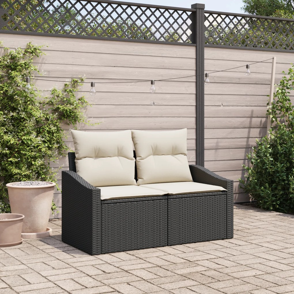 Sofá de Jardim para 2 Pessoas com Armazenamento e Almofadas VidaXL Preto Rattan