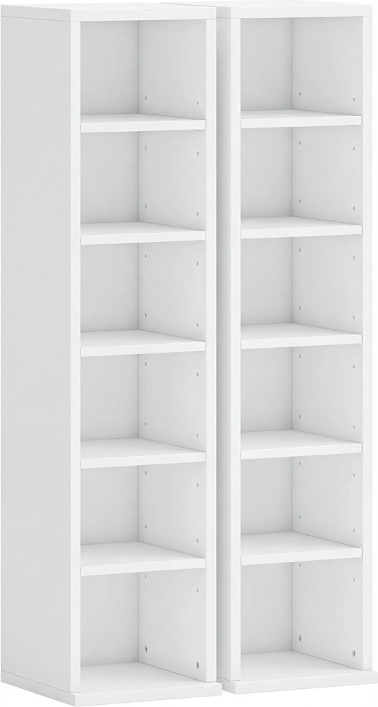 HOMCOM Lote de 2 Estantes Coluna Armário de Arrumação CD DVD 12 Compartimentos 21x22,5x88,5 cm Capacidade 204 CDs Branco | Aosom Portugal