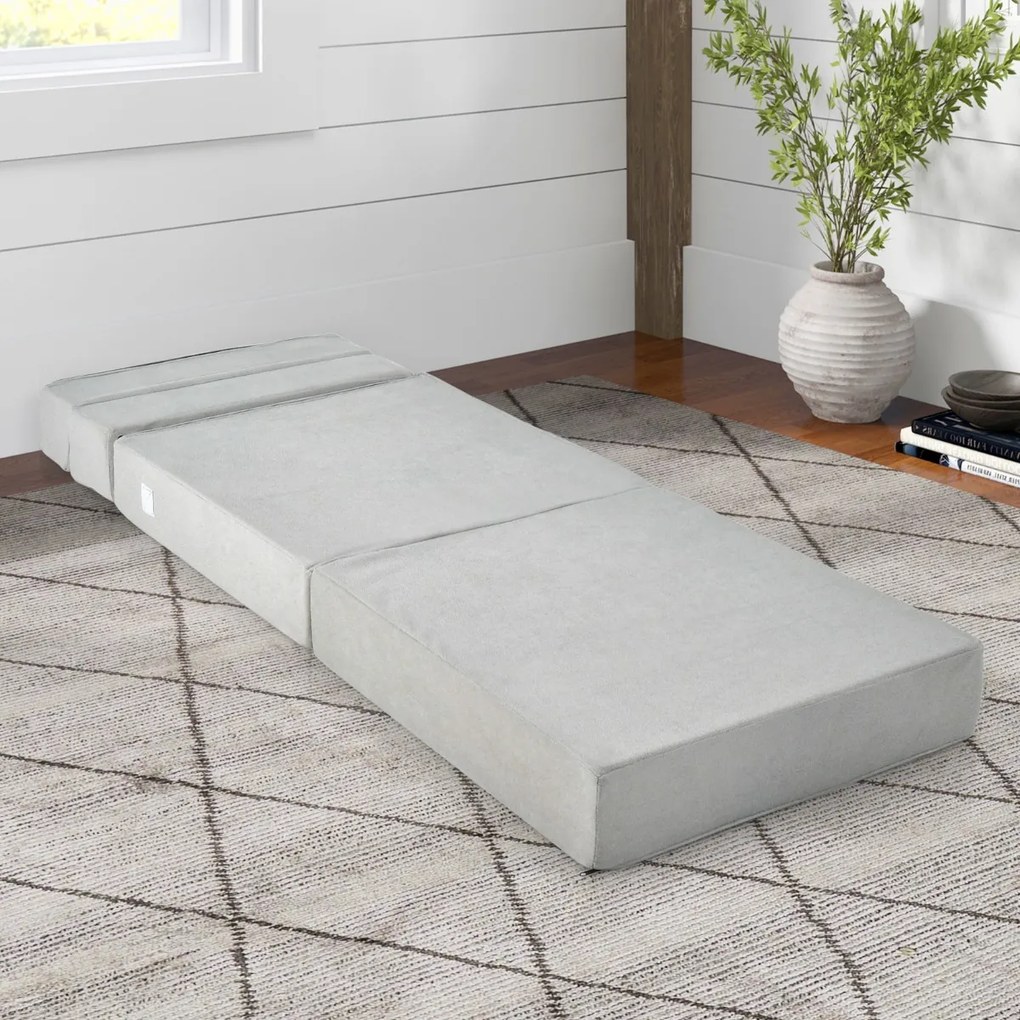 Sofá-cama dobrável 3 em 1 Colchão de espuma de densidade 3 em 1 Cobertura amovível e lavável Cama de hóspedes portátil 190 x 71 x 15 cm Cinzento
