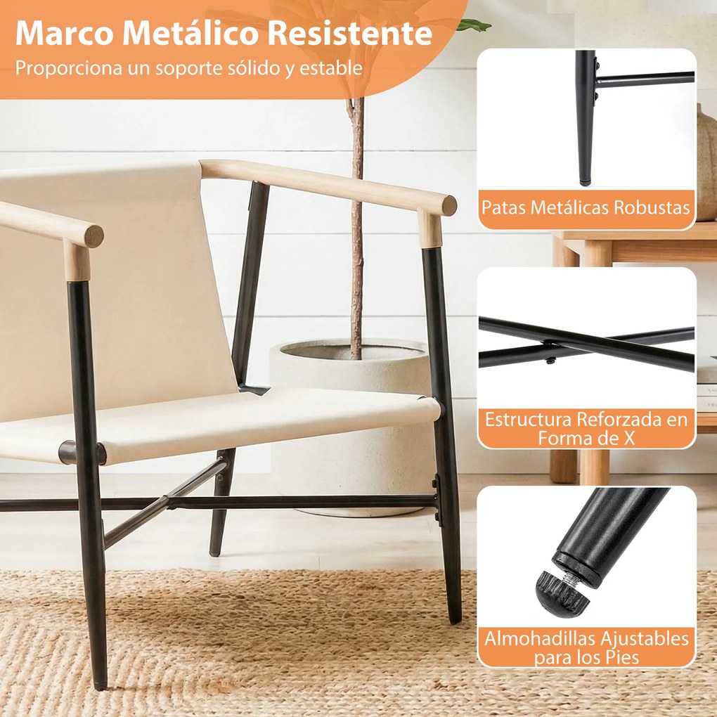 Poltrona moderna de sala, poltrona decorativa com almofadas removíveis com fecho de correr, Estrutura de metal e pés ajustáveis, confortável, bege