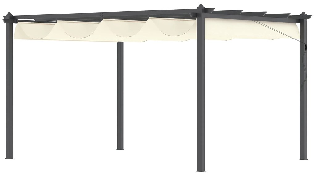 Outsunny Pérgola de Alumínio 4x3 Pérgola de Jardim com Teto Retrátil Tecido de Poliéster e 8 Orifícios de Drenagem para Pátio Terraço Exterior Creme