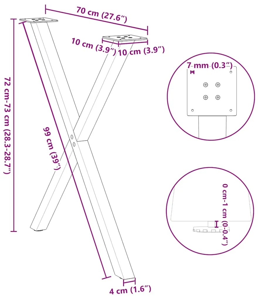 Pés de mesa de jantar em formato de X, 2 peças, preto, 80x (72-73) cm,
