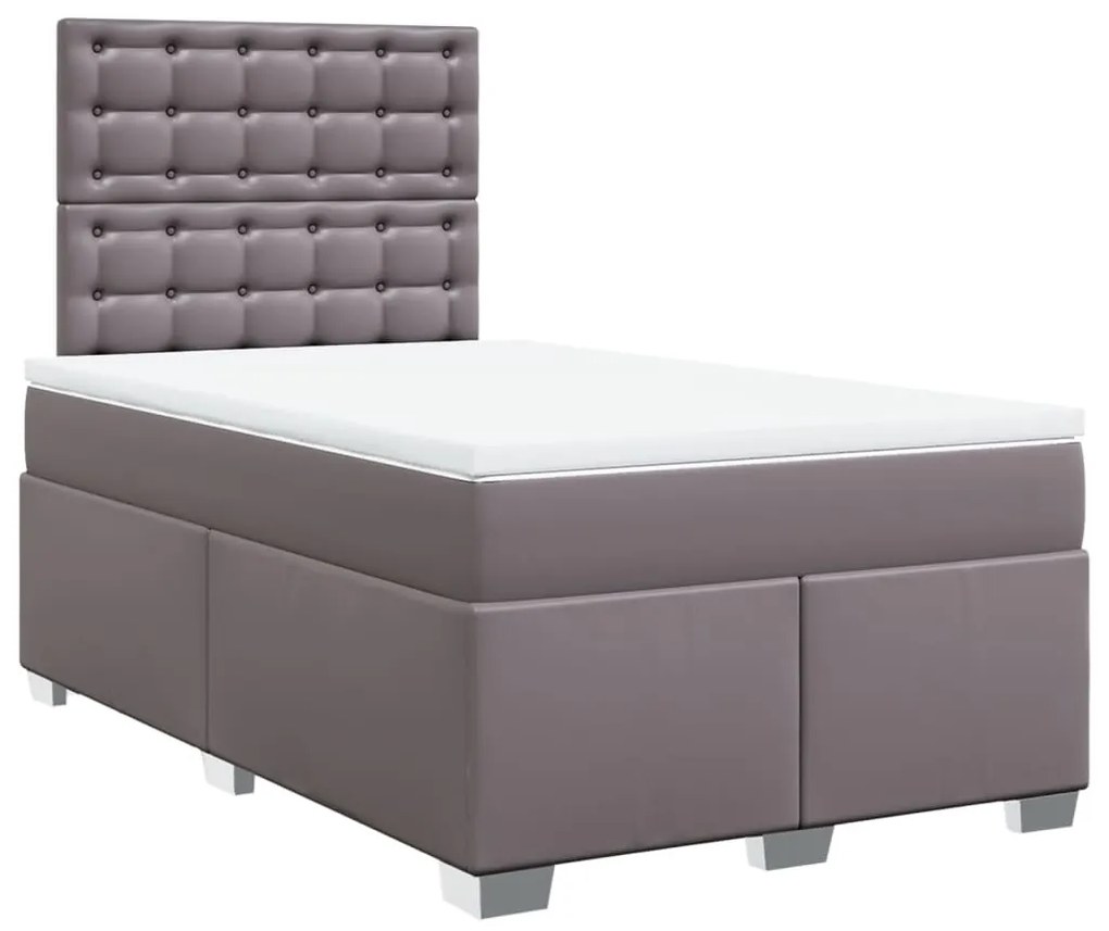 Cama boxspring com colchão 120x190 cm couro artificial cinzento