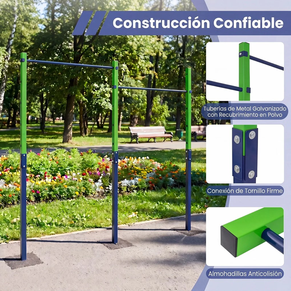Barra de Elevações de Exterior Dupla, 227 x 5 x 231,5 cm, Altura Regulável em 5 Posições, Verde
