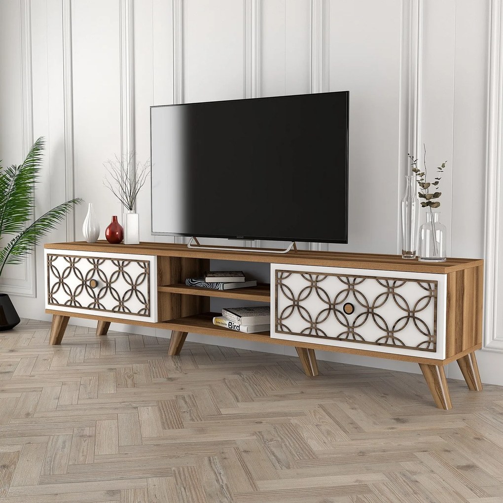 Móvel TV Class – Nogueira e Branco – 180 cm x 44 cm x 35 cm